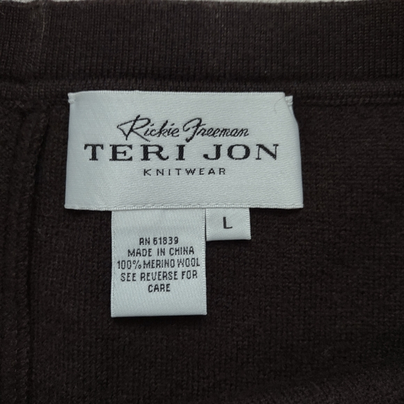 Rickie Freeman Teri Jon embroidered wool knitwear maxi skirt chocolate brown - Picture 10 of 11